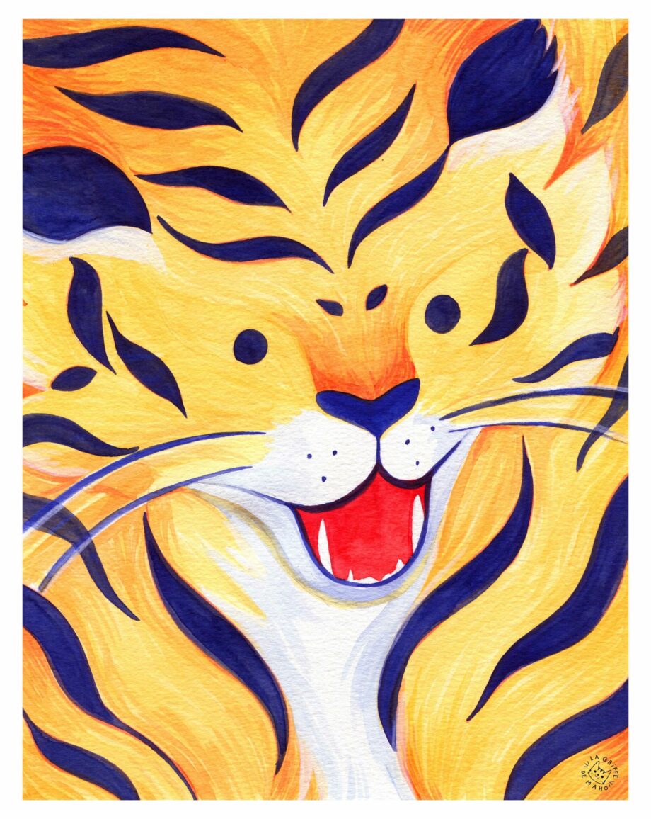 Illustration originale - Aquarelle - Tigre qui Rugit